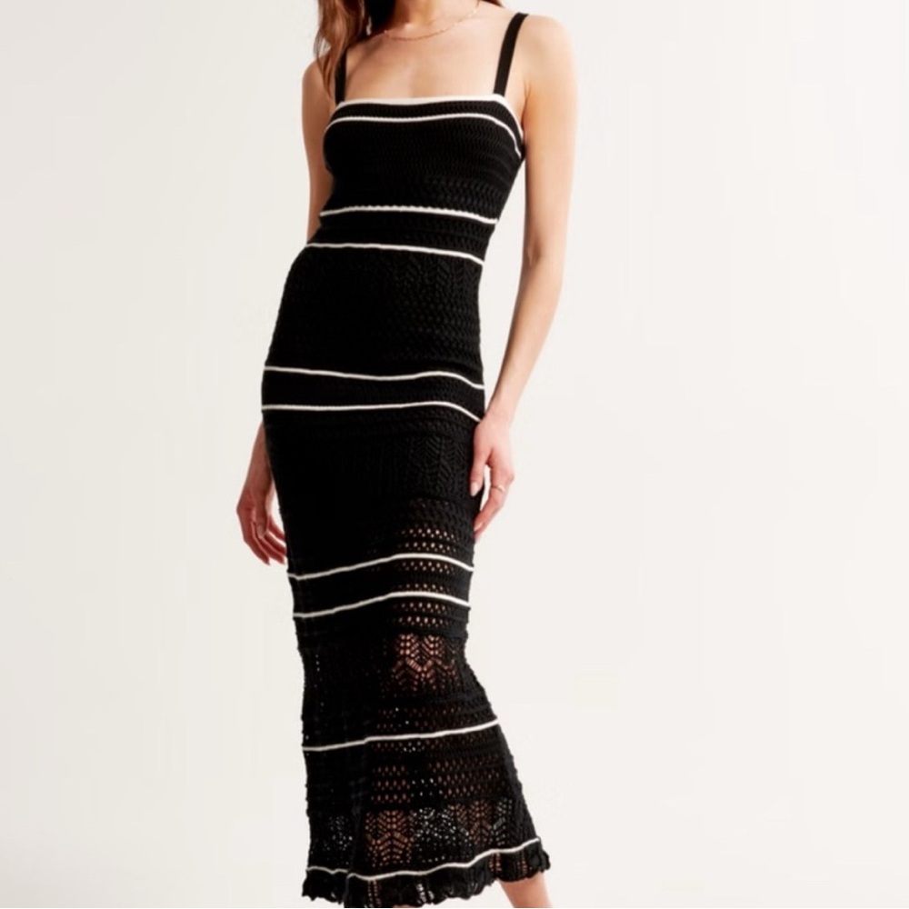 Abercrombie & Fitch Black and White Crochet Midi Dress